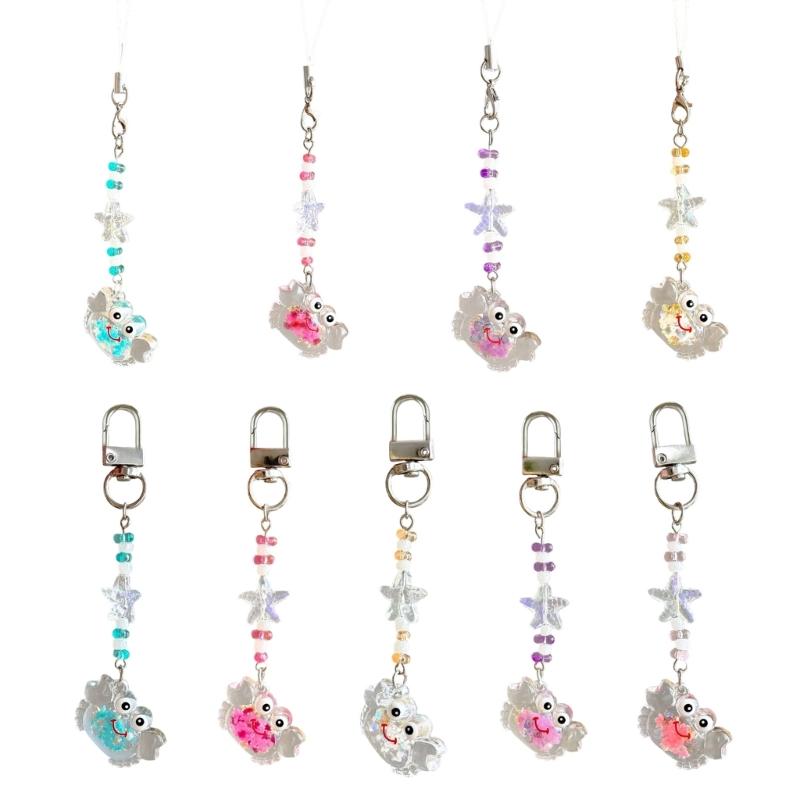 Glowing Resin Crab Keychain Stylish Beads Phone Lanyard Decorative Key Bag Charm For Camping Gear Daily Carry