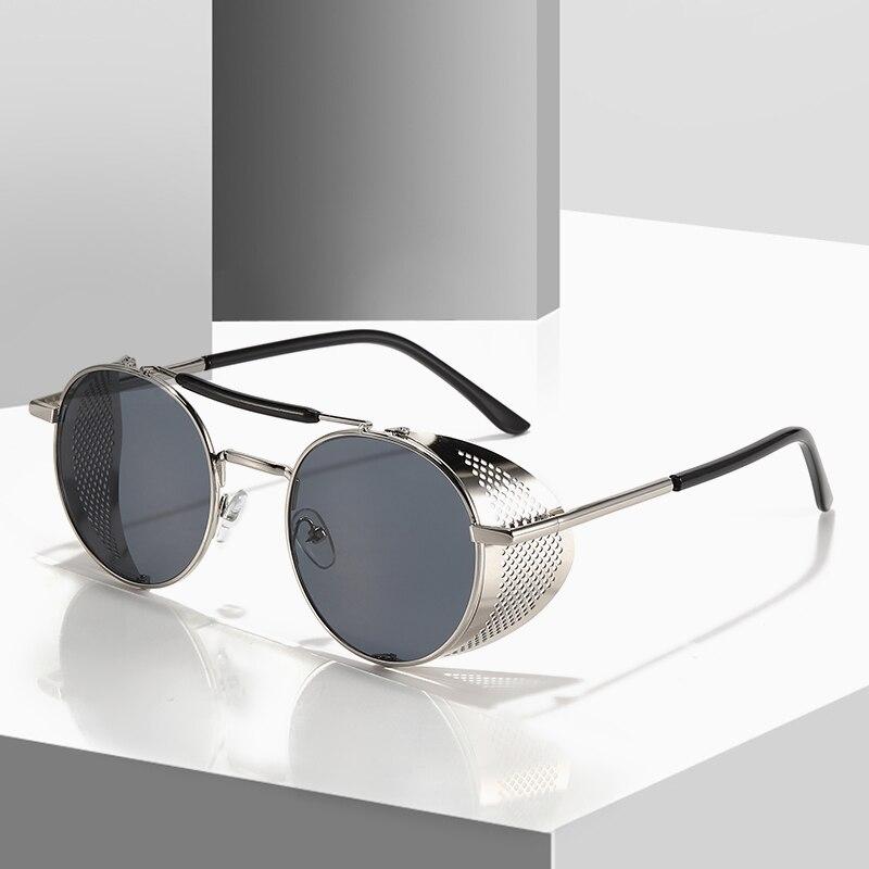 Steampunk Side Wind Proof Mesh Flip Round Metal Sunglasses