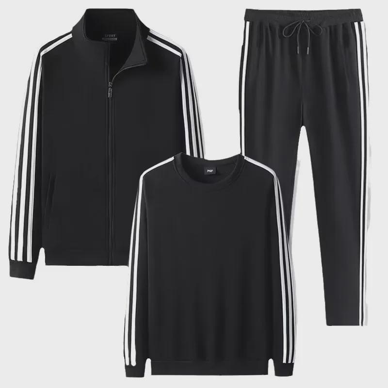 Men's Three-Piece Casual Sports Suit: Spring/Autumn Running Jacket with Three-Stripe Design