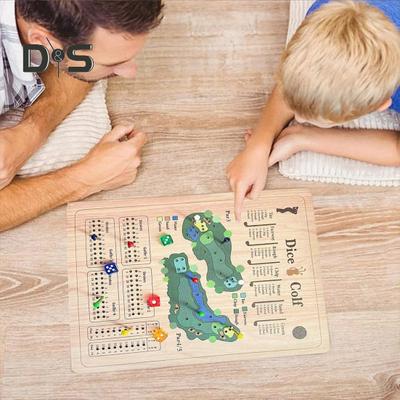 1 Set Wooden Golf Dice Board Game Portable Travel Golf Score Board Toy Kids Adults Interactive Golf Desk Toy Kids Family Night Party Game Essentials