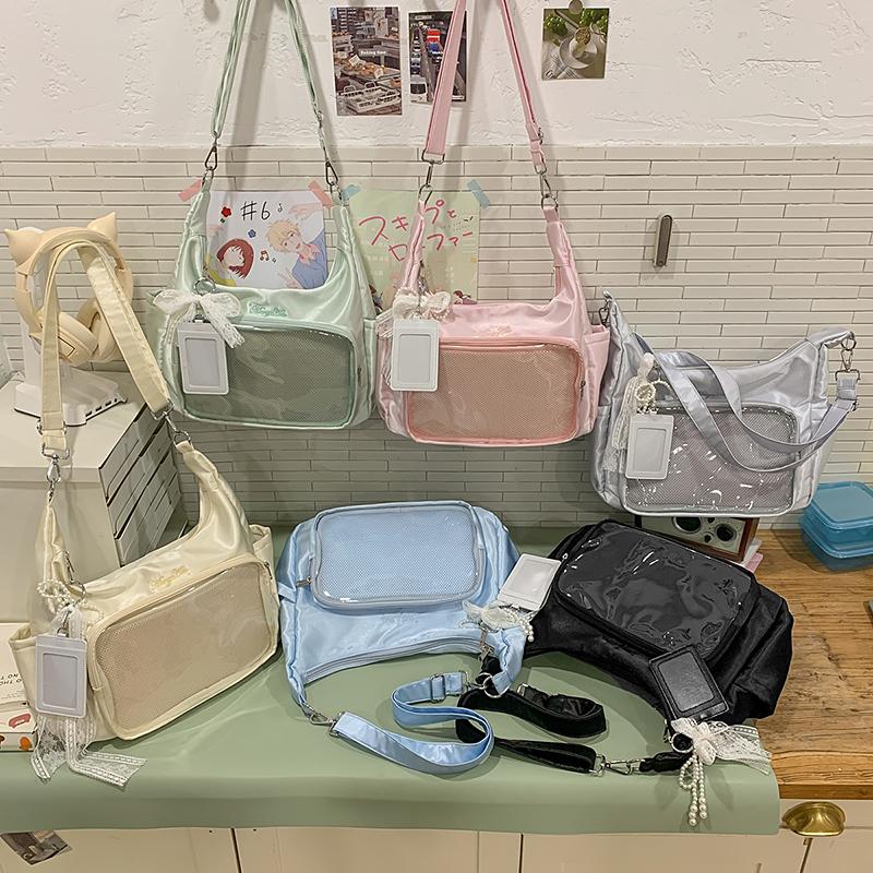 Fashion Aesthetic Soft Fabric Hobo Bag for Women Clear Pocket Ita Crossbody Bag Kawaii Girls Casual Shoulder Bag for Daily