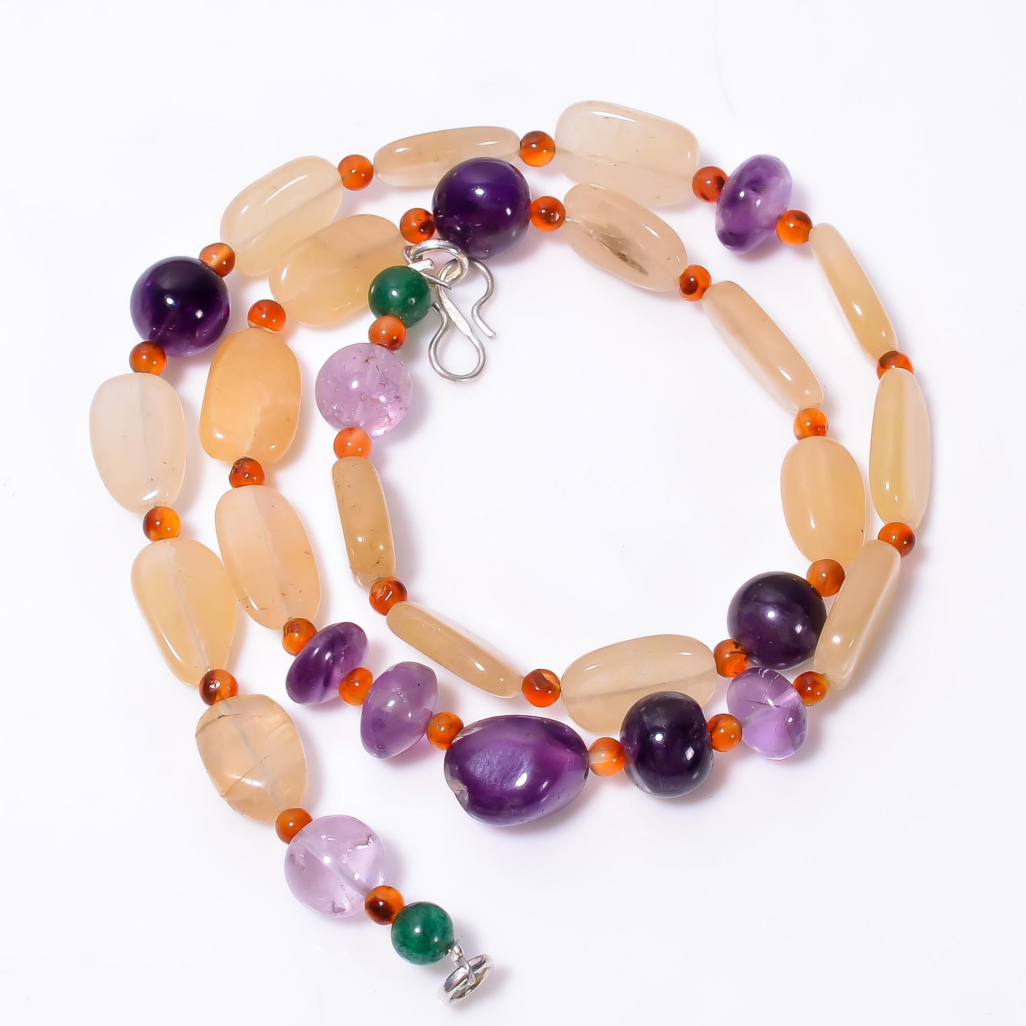 

Natural Yellow Aventurine Amethyst Carnelian Smooth Beads Necklace 3-16 mm 18 UB-8630