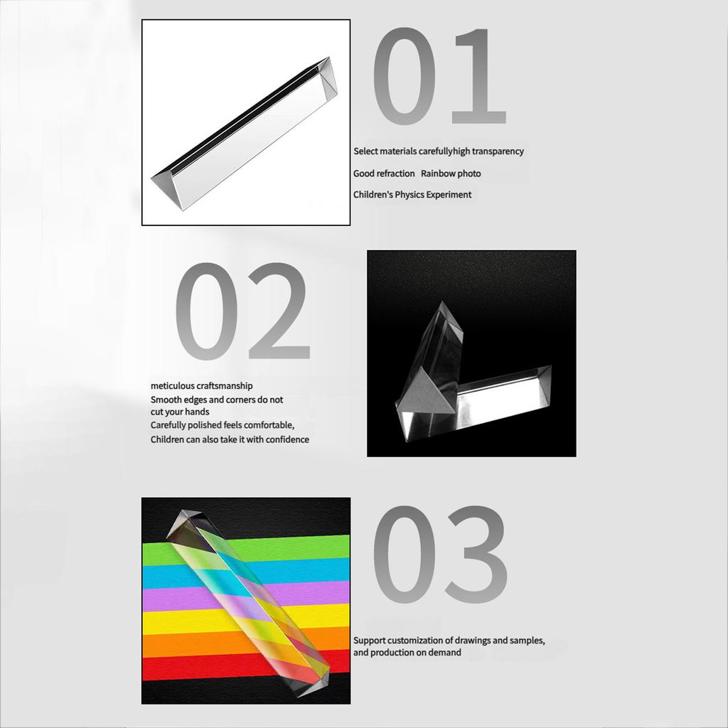 Optical Glass Prism Glass Triangular Prism Educational Physics Tool For Science Experiments & Rainbow Light Studies