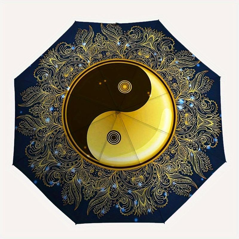 Golden Yin Yang Symbol Decorative PlateUmbrella, PortableFold Compact Umbrella for Men & Women Gift