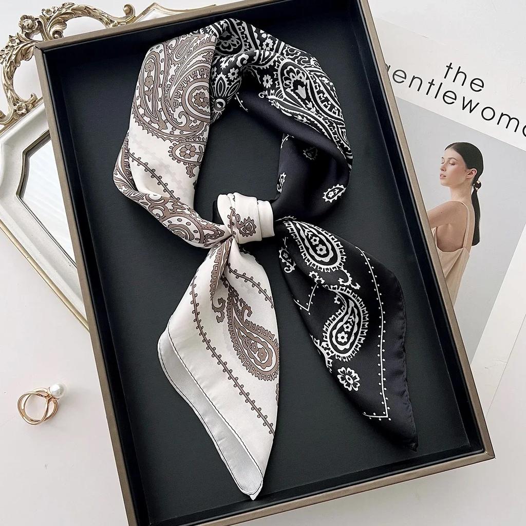 New Silk Square Scarf Women Retro Paisley Cashew Print Neckerchief Female Foulard Head Hijab Hairband Soft Neck Bag Ribbon Satin