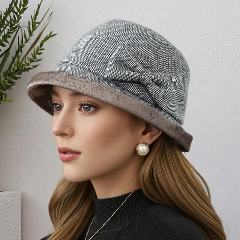 

Клетчатая шляпа-ведро с бантом, женская осенне-зимняя элегантная модная шляпа-панама one size серый