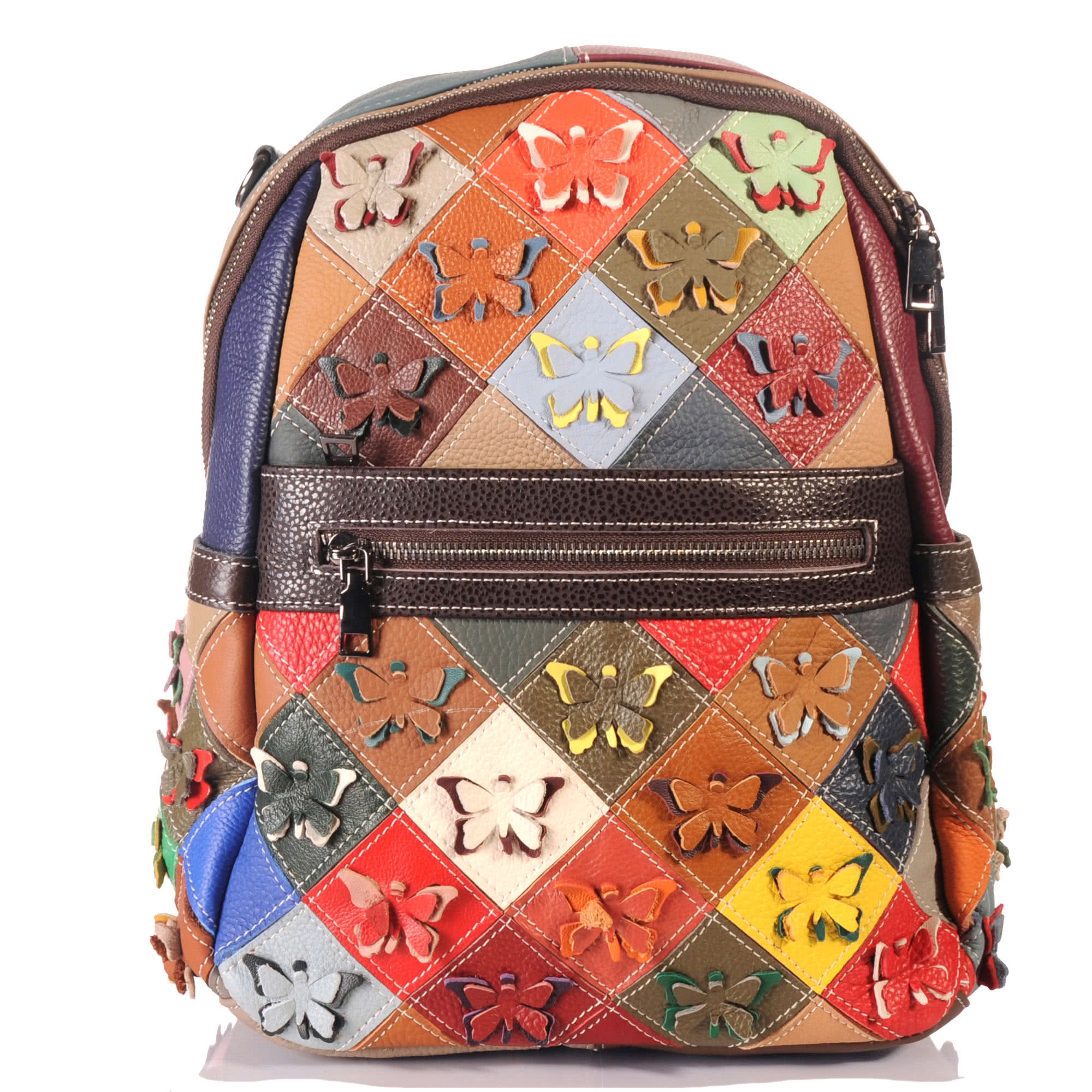 

Damen Leder Patchwork Rucksack – Einzigartig und Stilvol One Size