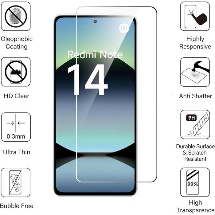 Protecteur d'écran - E.F.Connection - Redmi Note 14 - Verre Trempé - Lot de 2 - Résistant aux Rayures