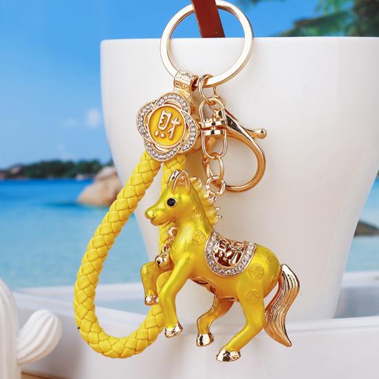 Keychain Pendant Rhinestones Inlaid Horse Design Key Chain Decorative Good Fortune Keyring Wallets Cars Backpacks Accessory