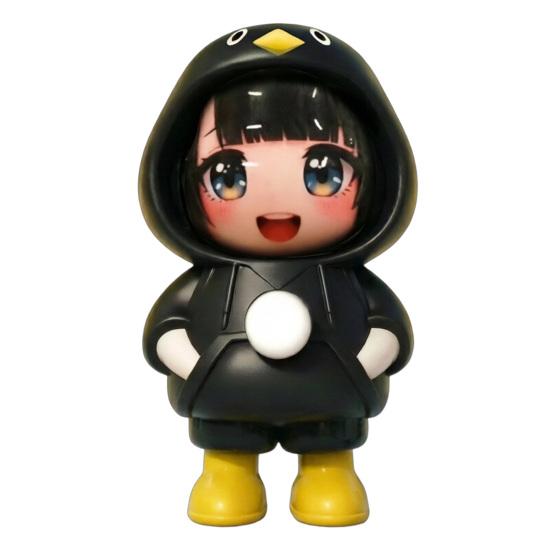 Face Changing Cartoon Girl Toy Stress Relief Penguin Costume Girl Toy with 3 Expressions Keychain Pendant Backpack Purse Charm Party Favors