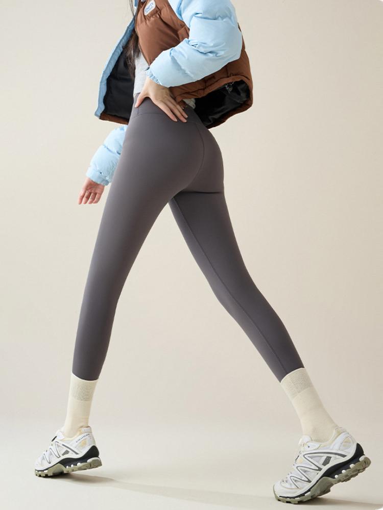 Autumn Winter Rabbit Fleece Sharkskin Leggings Women Casual Basic Thicken Warm Leggings Brown Fleece Lined Tights