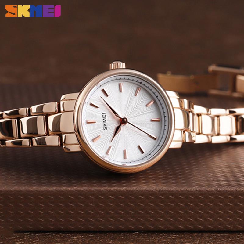 

SKMEI Кварцовий годинник Жіночі модні жіночі годинники Наручні водонепроникні жіночі годинники з нержавіючої сталі рожевий колір золота