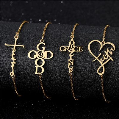 Goldener englischer Buchstabe Edelstahlarmband Leichter Luxus High-End Kreuzstil Modeschmuck