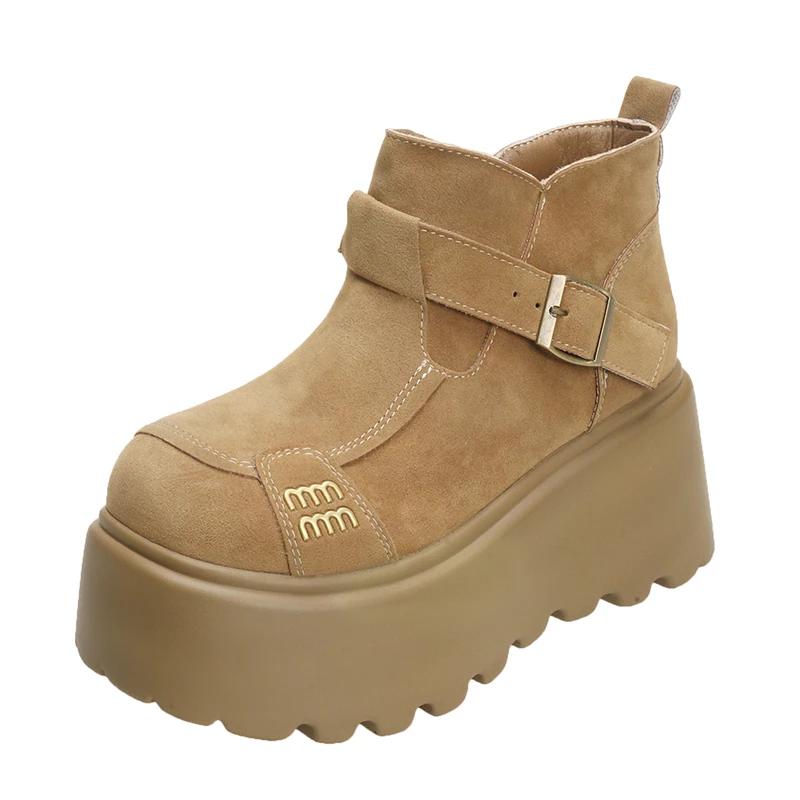 Fashion 2025 New Women Platform Ankle Boots Suede Flats Fashion Shoes Woman Trend Winter Designer Walking Warm Casual Femme Snow Botas