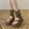 Vintage Thick-soled Roman Cool Boots for Women's 2025 Summer New Fashion Set-toed High-top Sandals Heightened Zipper Short Boots