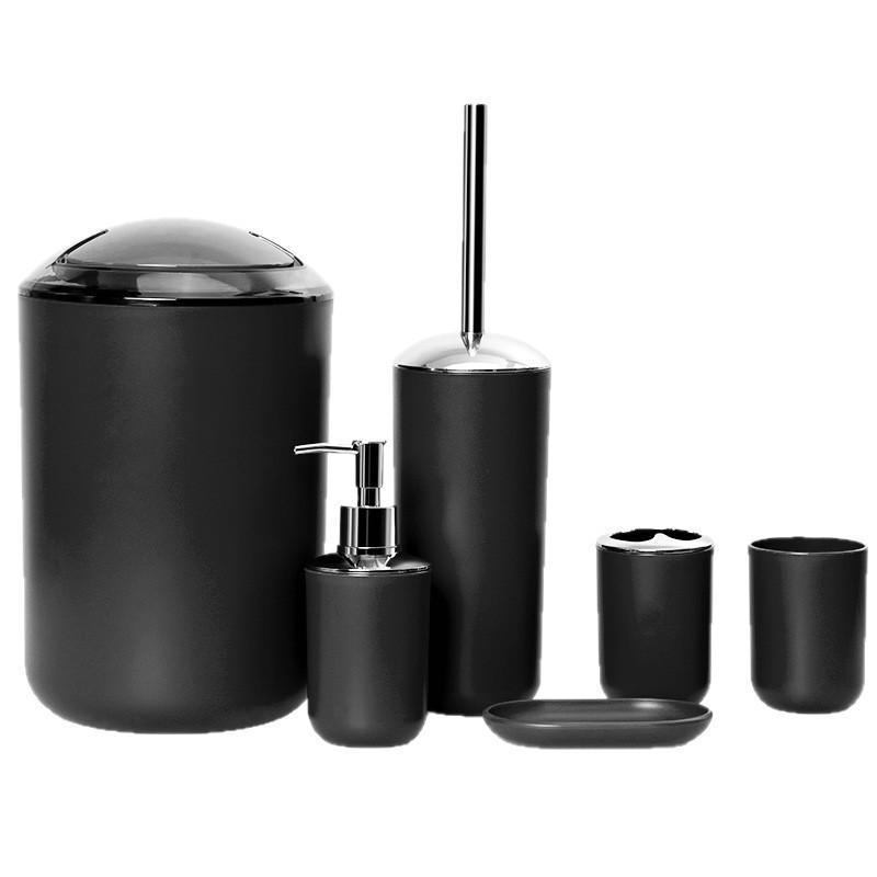 Bathroom Essentials: 6-Piece Set with Toothbrush Holder, Soap Dish, Toilet Brush, and Trash Can