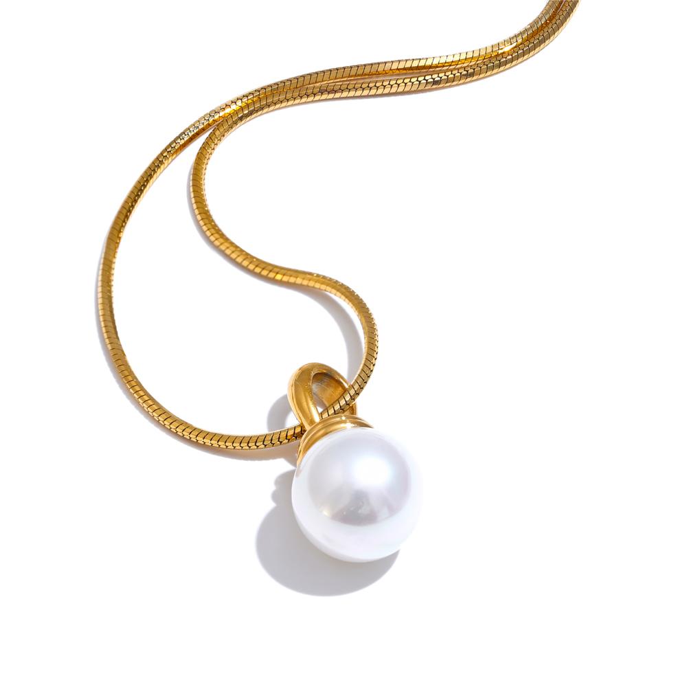 

Yhpup Exquisite High Quality Stainless Steel Simulated Pearls Removable Necklace Pendant Waterproof Fashion Daily Jewelry Office