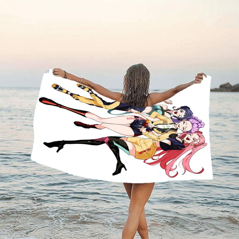 1pc KPop Demon Hunters11 Beach Towel, Beach and Seaside Swimming Pool Equipment, Fashion Pattern, Rectangular, Travel Essentials