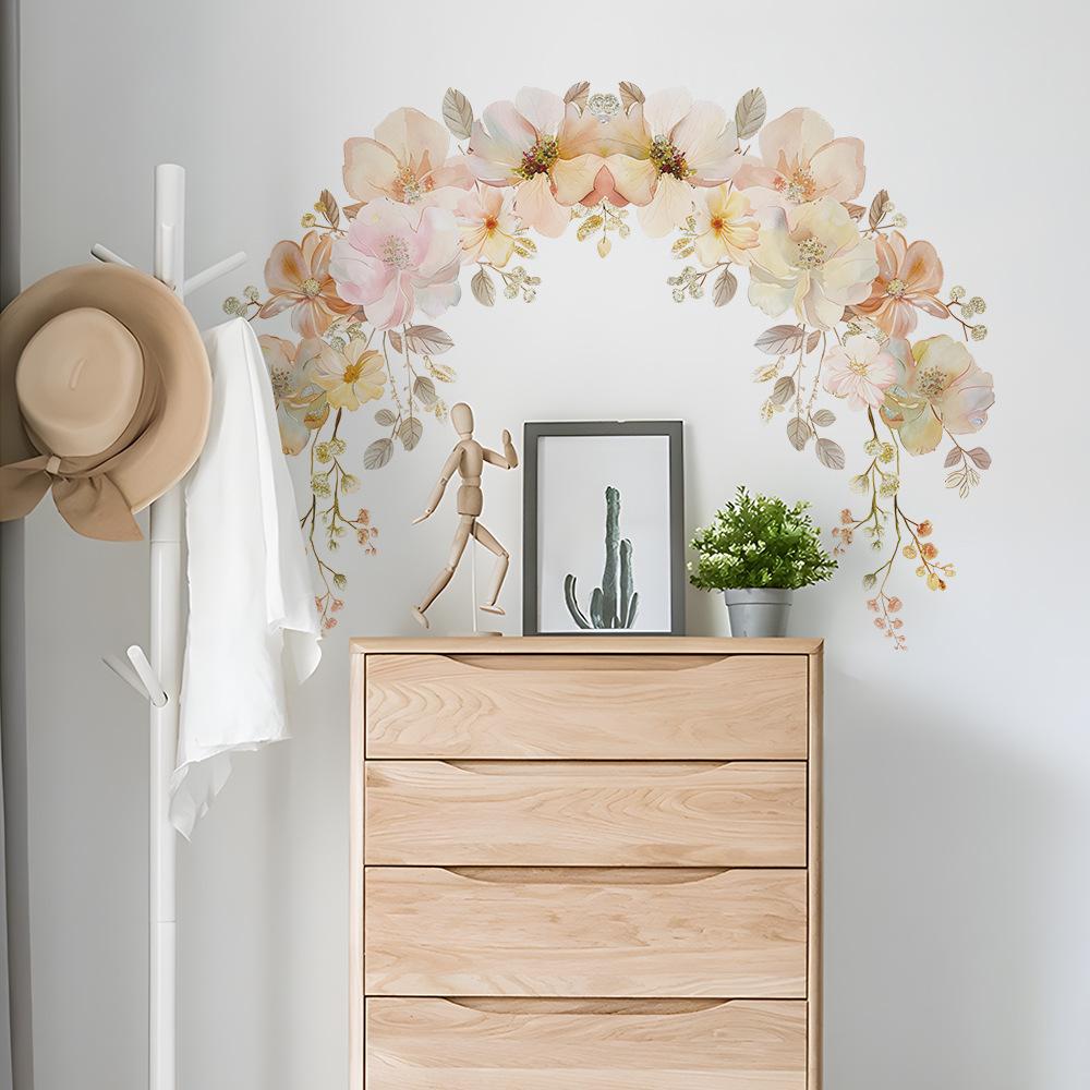 Färsk Akvarell Blomma Blad Väggklistermärke Självhäftande Avtagbar för Sovrum Vardagsrum Bakgrundsvägg Dekoration