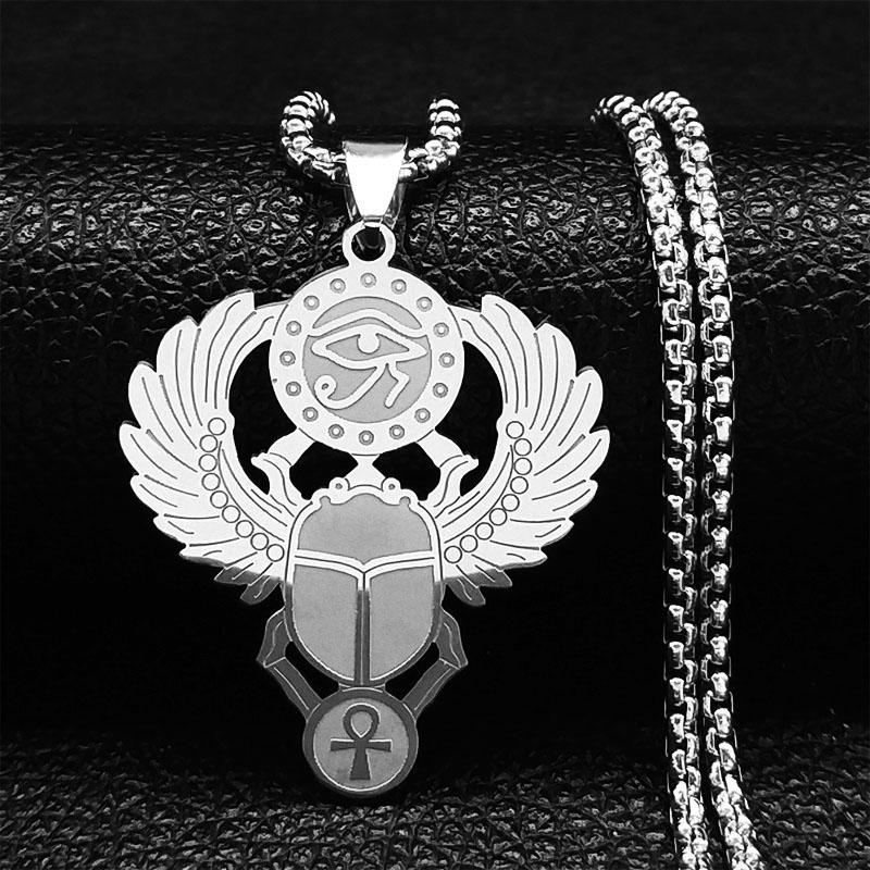 Ägyptischer Skarabäus Auge des Ra Horus Halskette Edelstahl Gold Ankh Schlüssel des Lebens Schmuck Halsband Elegantes Geschenk N2336S01