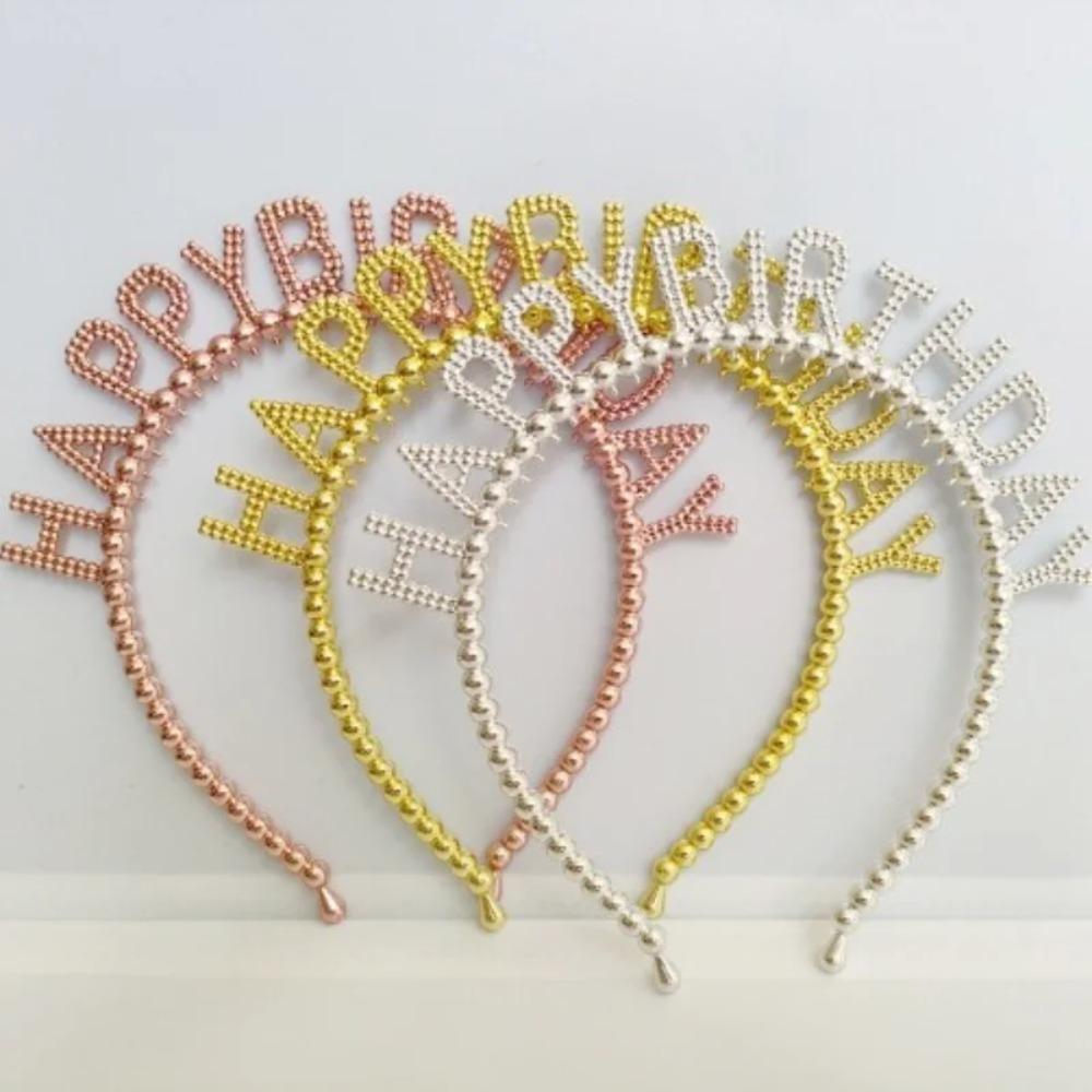 New Pearl Hair Band Happy Birthday English Letter Headband Children's Birthday Party Jewelry Gift Hair Accessories for Girls