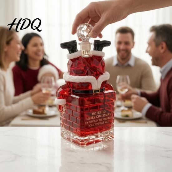 Creative Holiday Table Centerpiece 350ML Santa Stuck Whiskey Bottle Glass Empty Christmas Wine Decanter Festive Barware for Season Novelty Drinkware