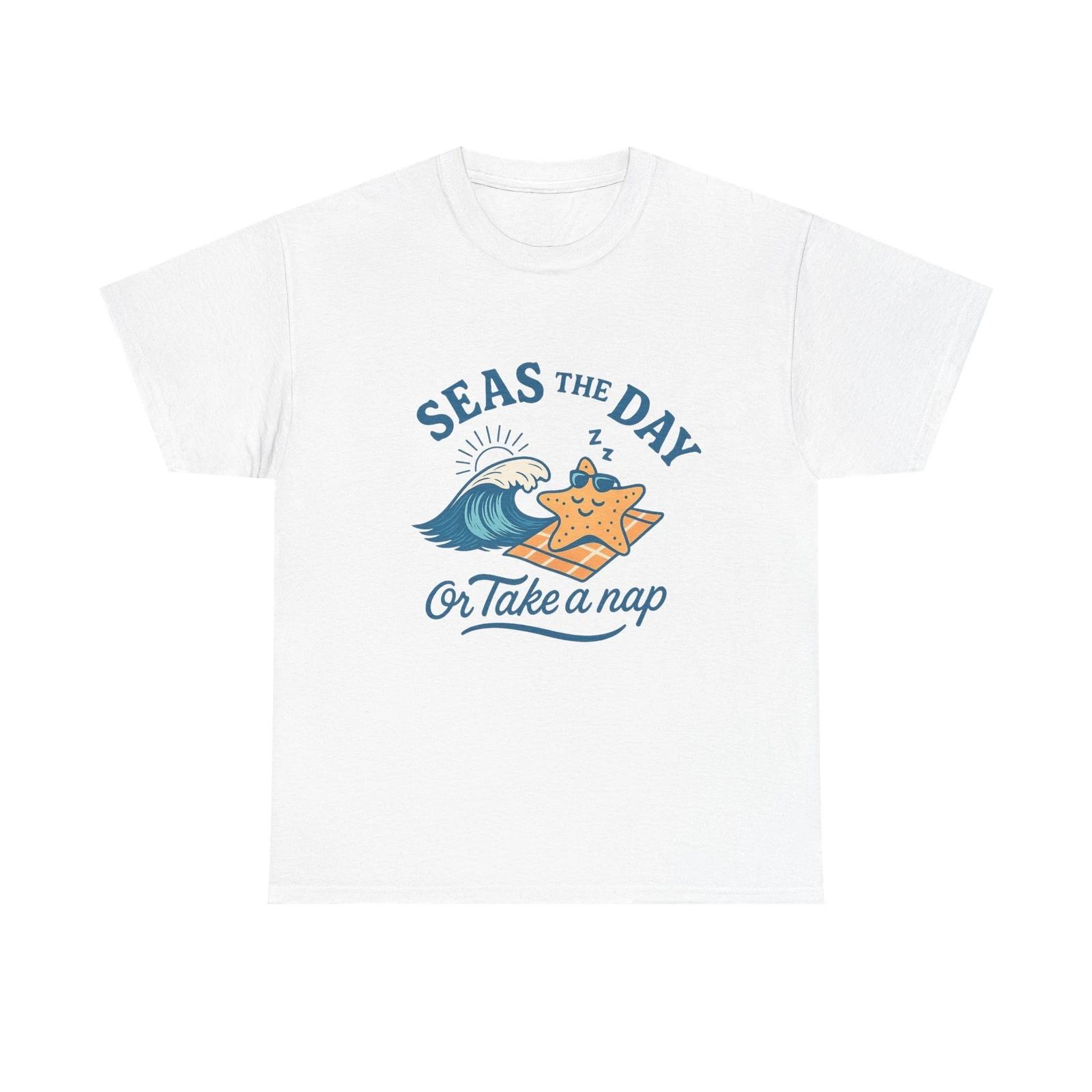 Seas the Day Funny Starfish Beach Shirt Ocean Nap Vacation Tee Retro Summer Gift 2XL