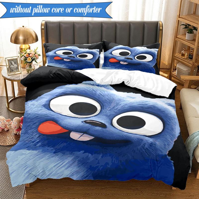 Bear And Blue Critter Adventure 3pcs K-pop music group Bedding set,Ideal for Bedroom, Dormitory,Including Duvet Cover And 2pcs Pillowcases,Fan gifts