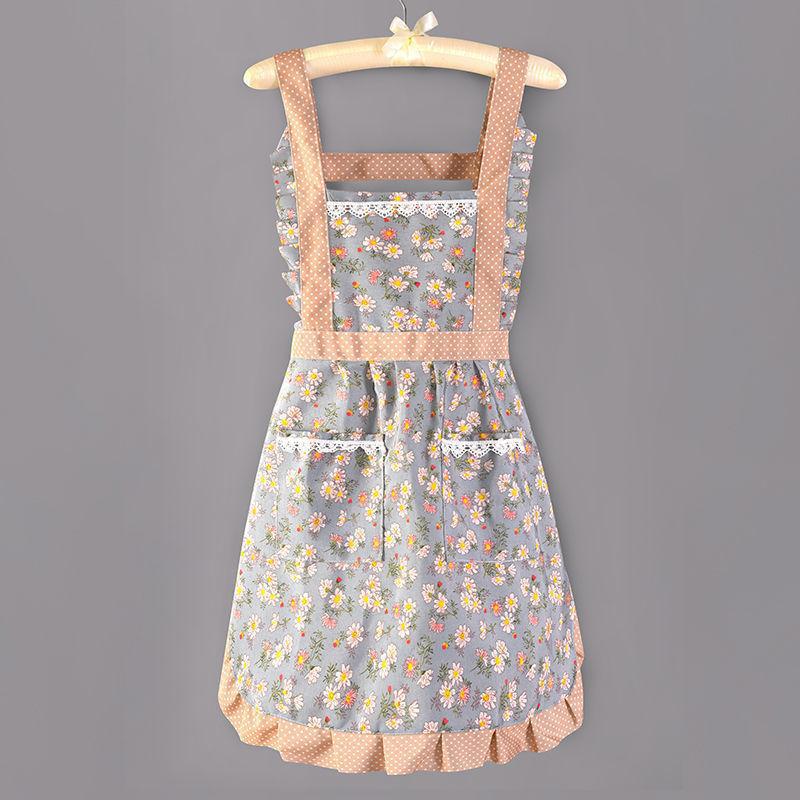 Floral Large Pocket Canvas Cotton Apron Kitchen Home Wipeable Hand Strap