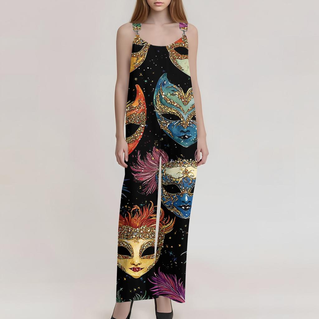 Damen Overalls Print Vintage Jumpsuit (Nicht verstellbare Träger)