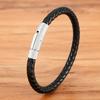QIKU Fashion Mens Braided Leather Bracelet Black/Brown/Red Stainless Steel Retro Simple Bangle Jewelry Christmas Gift