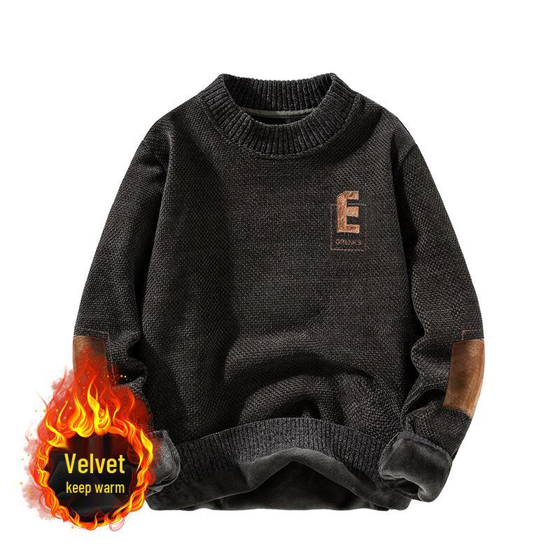 Men s Classic Knitwear: Velvet-Lined Chenille Pullover for Autumn/Winter 2XL