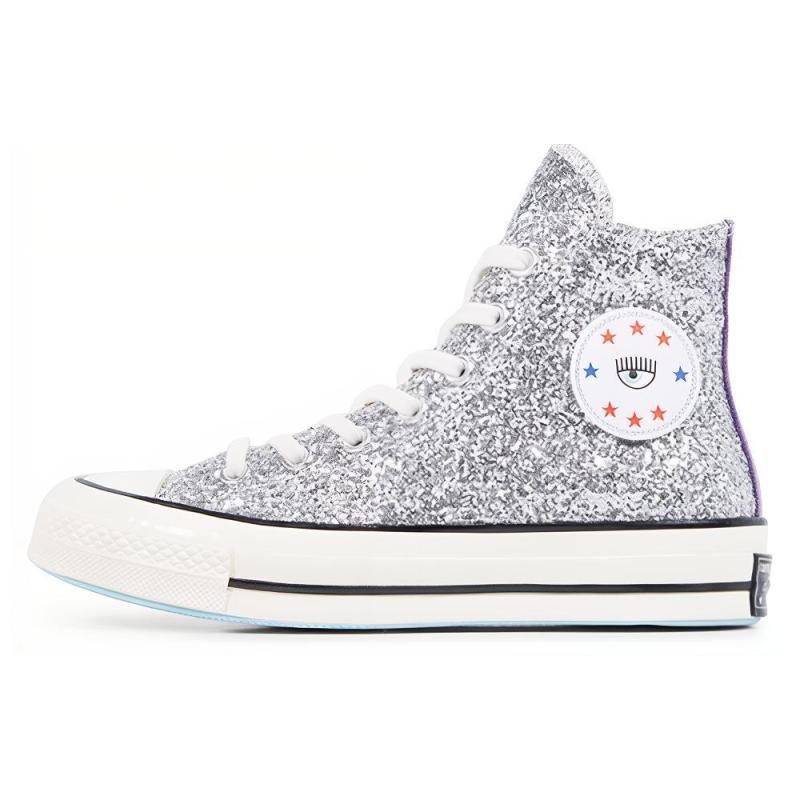 Chiara x Converse 1970s Glitter High Top Big Eye Sequined High-Top Canvas Shoes for Women in Gray Purple