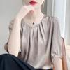 Women's Metallic Glossy Round Neck Puff Sleeve Blouse Casual Elegant Top