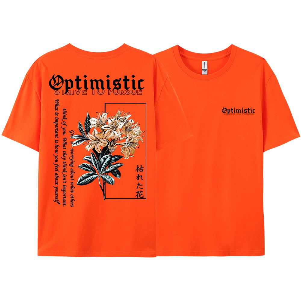 Optimistic Strive To Porsue Harajuku Flower Printing Men Women Tshirt Oversized Loose T Shirts Cotton Short Sleeve Hip Hop Tees