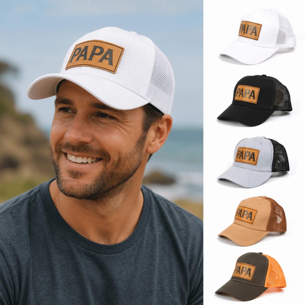 Curved Brim Mesh Trucker Hat PAPA Leather Label Casual Dad Hat Retro Trucker Cap  For Men