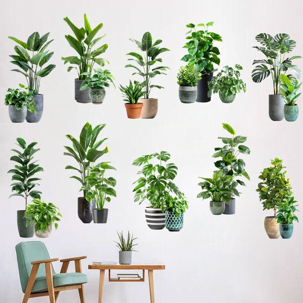 Green Palm Plant Wall Decals Large Size Wall Mural Creative Plant Bonsai Wall Stickers Living Room