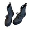 Cowhide version~ Functional wind sports thick-soled strap elastic socks boots Korean version elastic thin boots black short boots women