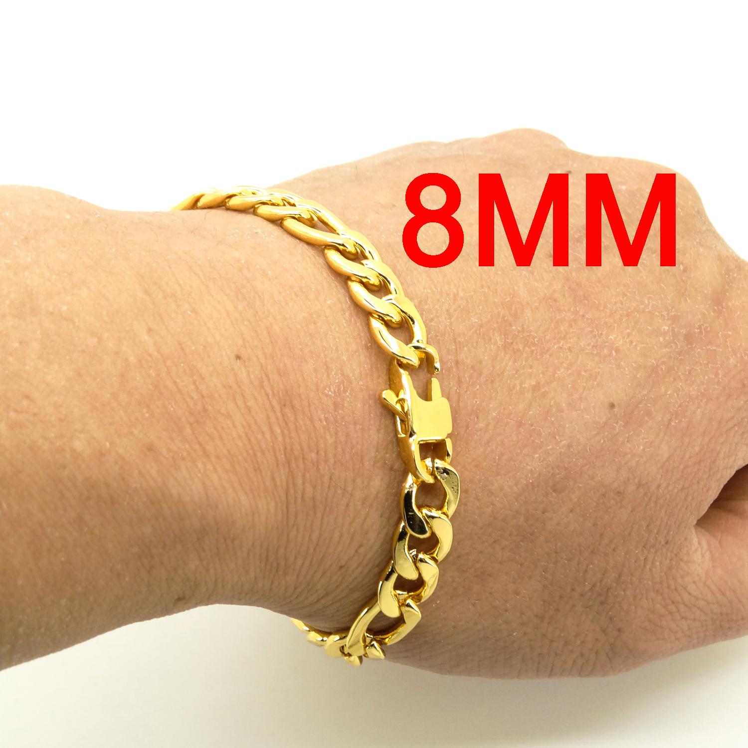 100% Stainless Steel Bracelet 6/8/12 Mm Width Figaro Chain 8 Inch Plated 18K Gold Bracelet for Masculine Men Women Free Shipping 20.5cm