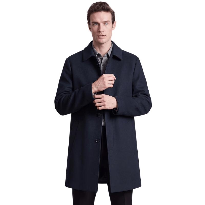 SHANSHAN Men's Pure Cashmere Mid-Length Wool Coat