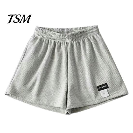 Wide Leg Shorts High-Waist Elastic Waistband Pockets Waffle Texture Women High Waist Sports Streetwear Casual 2XL