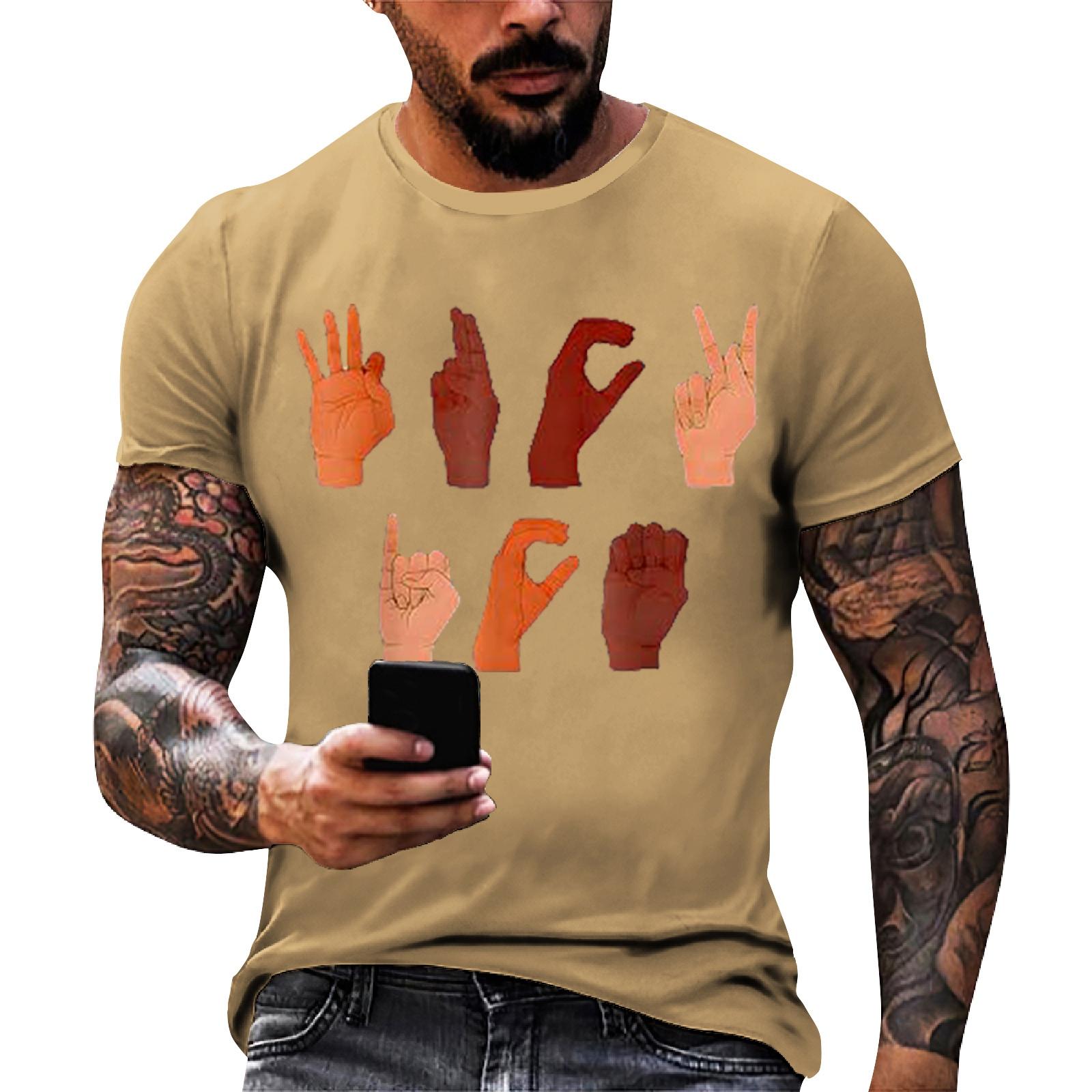 Men s loose and casual patterned letter print T-shirt short-sleeved top M хаки