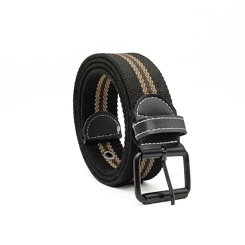 

Мужской повседневный холщовый ремень с пряжкой-штифтом - Утолщенный хлопок с кожаной отделкой, Стильный и модный чёрный