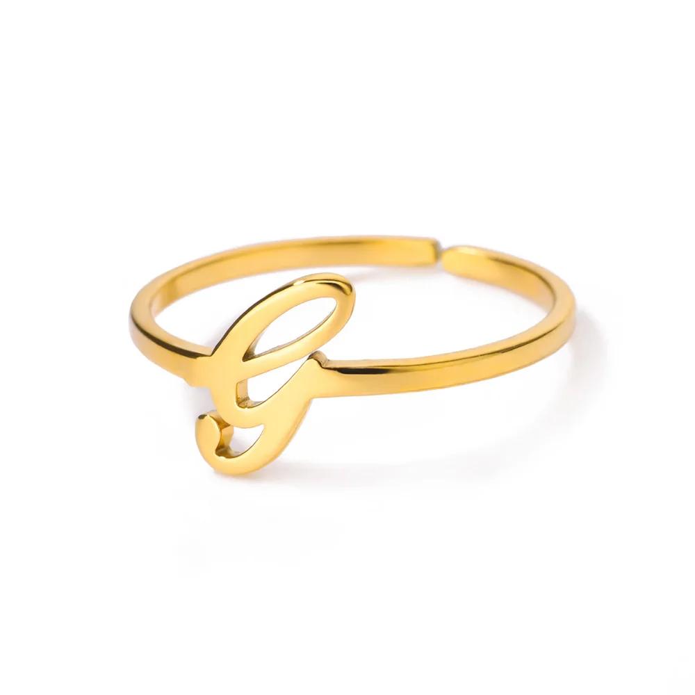 Stainless Steel Initial Letter Pendant Rings For Women Gold Color Trend A-Z Letter Finger Ring Aesthetic Wedding Jewelry Bijoux