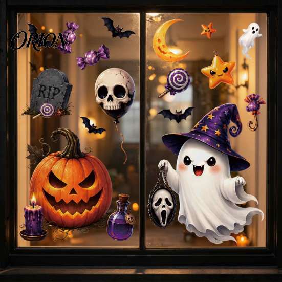 Decorative Vampire Clings Halloween Static Window Clings, Pumpkin Ghost Mummy Cartoon Decals, Cute Decor Self-Adhesive for Glass Door Mirror
