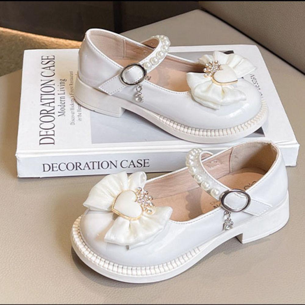 Bowknot Mary Jane Shoe Pearl Girls Princess Shoes Sweet Children Leather Shoes  Autumn