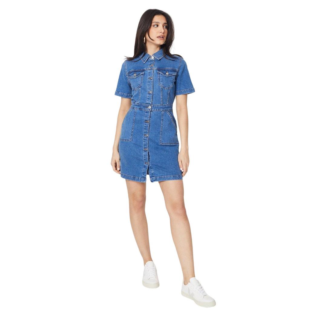 Rochie mini din denim cu mânecă scurtă pentru femei/doamne Dorothy Perkins