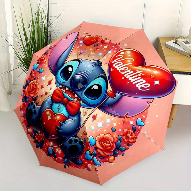 

Stitch, Valentine Themed Automatic opening and closing folding umbrella, 8-rib windproof, compact travel design, suitable for all occasion |