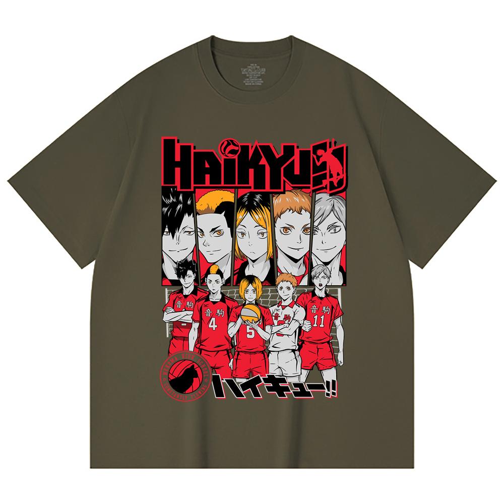 230 g/m² 100% Baumwolle Haikyu V8 Nekoma High Druck Unisex Schweres Baumwoll-T-Shirt