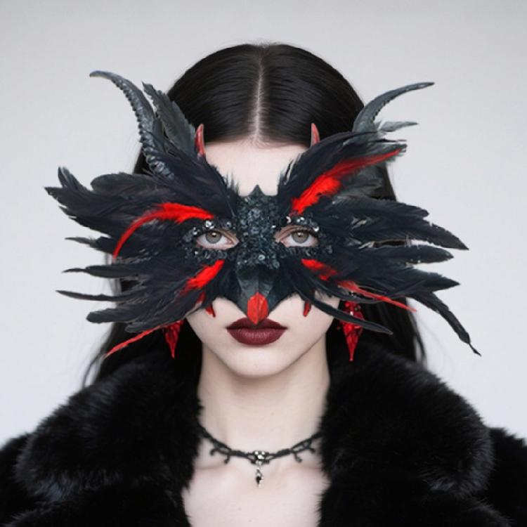 Pírková Vrána Maškarní Masky pro Ženy Dívky Benátské Masky Párty Večerní Plesové Masky Halloween Cosplay Kostýmy